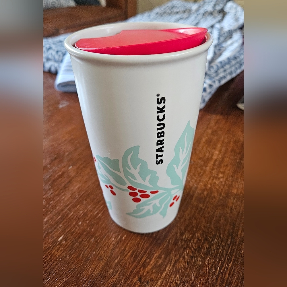 Starbucks 2018 Limited Tumbler with Red Lid Holiday Holly Berry